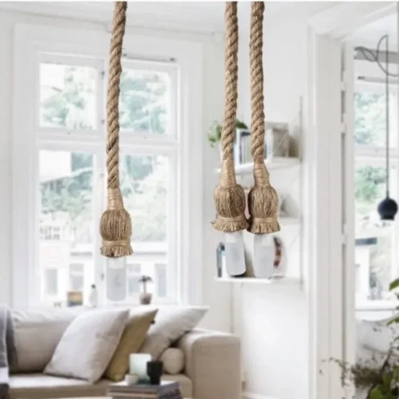 NEW in Bag 5 pcs Hemp Rope Pendant Lights, Ceiling Lamp Single Head, Hard Wire - Picture 4 of 6